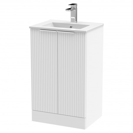 Fluted 500mm Freestanding 2 Door Vanity & Minimalist Ceramic Basin - Satin White