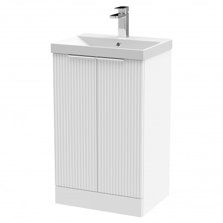 Fluted 500mm Freestanding 2 Door Vanity & Thin-Edge Ceramic Basin - Satin White