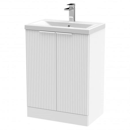 Fluted 600mm Freestanding 2 Door Vanity & Mid-Edge Ceramic Basin - Satin White