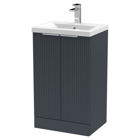 Fluted 500mm Freestanding 2 Door Vanity & Mid-Edge Ceramic Basin - Soft Black