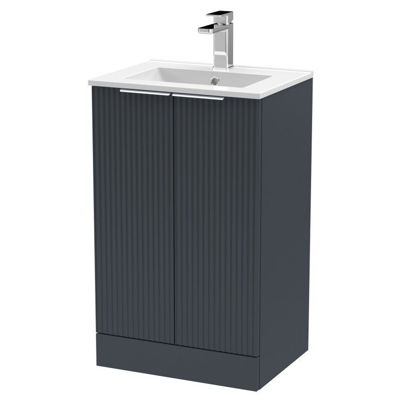 Fluted 500mm Freestanding 2 Door Vanity & Minimalist Ceramic Basin - Soft Black Fluted 500mm Freestanding 2 Door Vanity & Minimalist Ceramic Basin - Soft Black