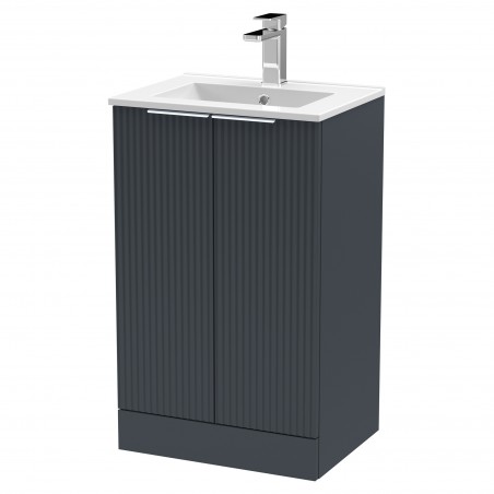 Fluted 500mm Freestanding 2 Door Vanity & Minimalist Ceramic Basin - Soft Black