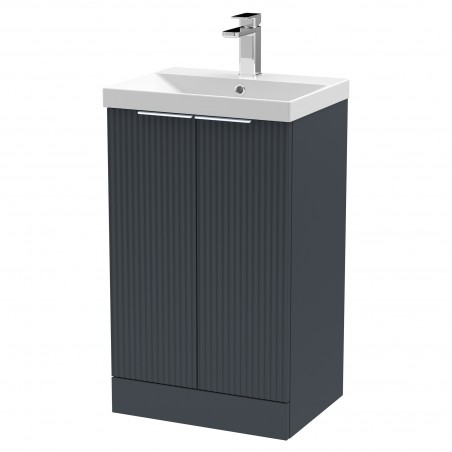 Fluted 500mm Freestanding 2 Door Vanity & Thin-Edge Ceramic Basin - Soft Black