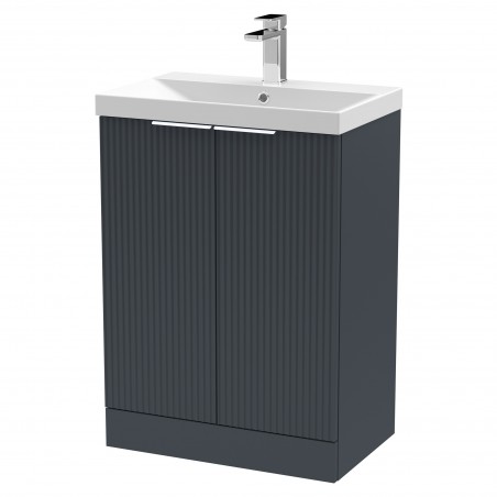 Fluted 600mm Freestanding 2 Door Vanity & Thin-Edge Ceramic Basin - Soft Black