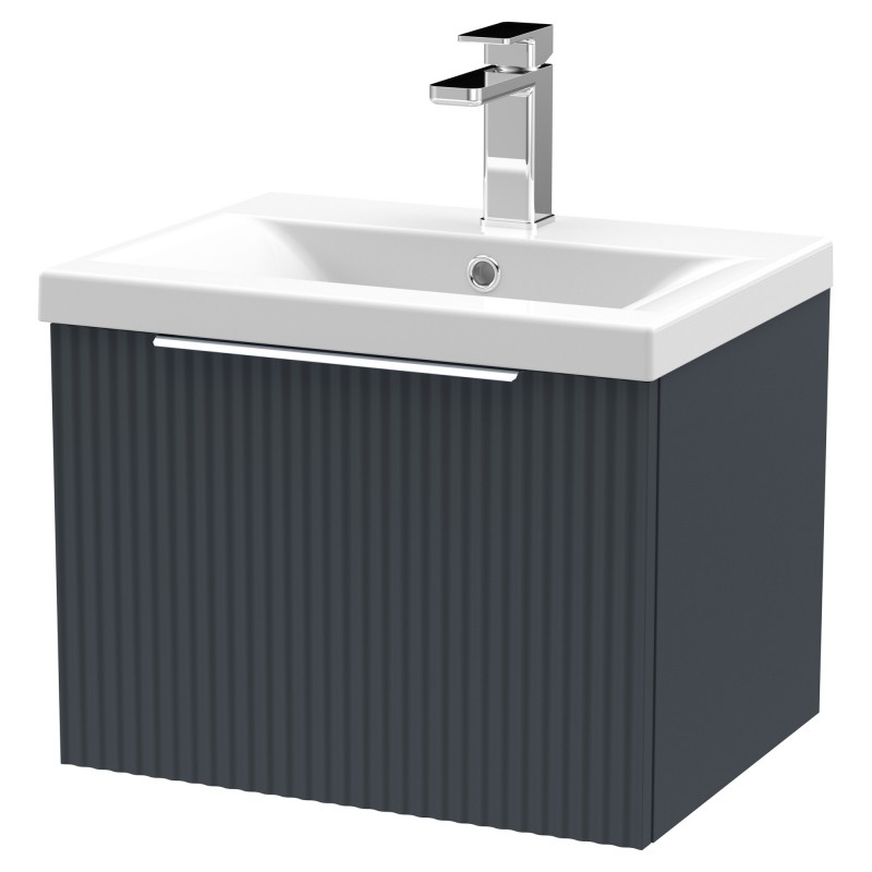 Fluted 500mm Wall Hung Single Drawer Vanity & Mid-Edge Ceramic Basin - Soft Black