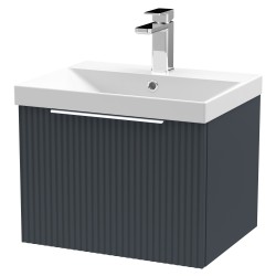 Fluted 500mm Wall Hung Single Drawer Vanity & Thin-Edge Ceramic Basin - Soft Black