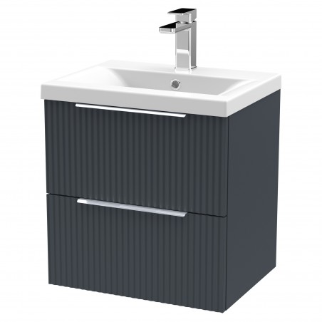 Fluted 500mm Wall Hung 2 Drawer Vanity & Mid-Edge Ceramic Basin - Soft Black