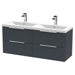 Fluted 1200mm Wall Hung 4 Drawer Vanity & Double Ceramic Basin - Soft Black