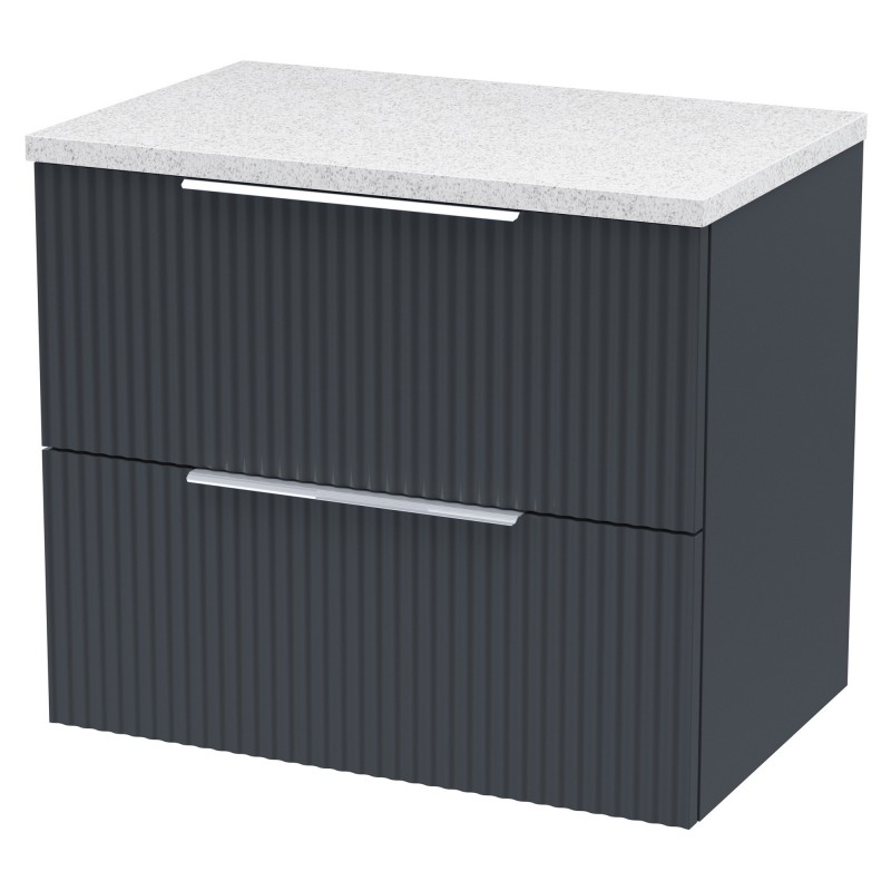 Fluted 600mm Wall Hung 2 Drawer Vanity & White Sparkle Laminate Worktop -