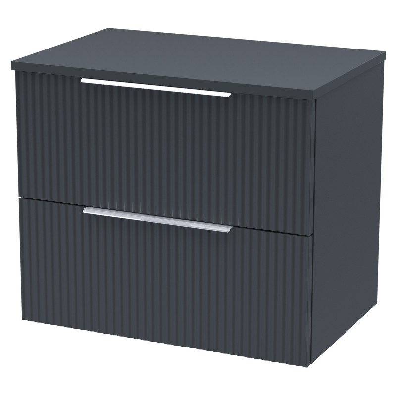 Fluted 600mm Wall Hung 2 Drawer Vanity & Worktop - Soft Black Fluted 600mm Wall Hung 2 Drawer Vanity & Worktop - Soft Black