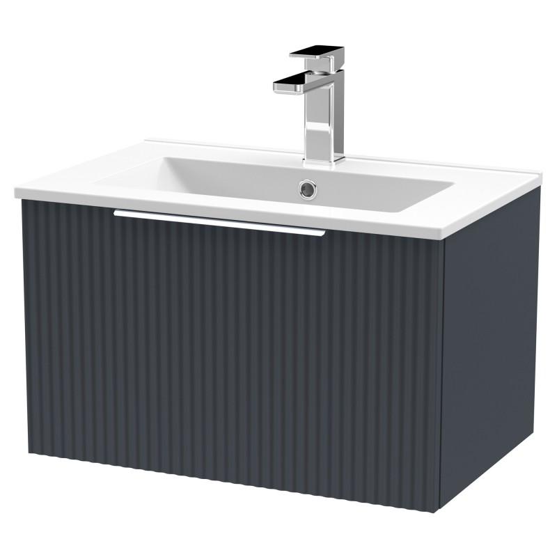 Fluted 600mm Wall Hung Single Drawer Vanity & Minimalist Ceramic Basin - Soft Black Fluted 600mm Wall Hung Single Drawer Vanity & Minimalist Ceramic Basin - Soft Black