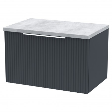 Fluted 600mm Wall Hung Single Drawer Vanity & Bellato Grey Laminate Worktop - Soft Black