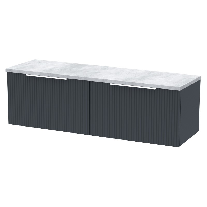 Fluted 1200mm Wall Hung 2 Drawer Vanity With Bellato Grey Laminate Worktop - Soft Black Fluted 1200mm Wall Hung 2 Drawer Vanity With Bellato Grey Laminate Worktop - Soft Black