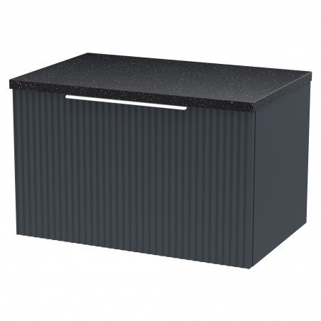 Fluted 600mm Wall Hung Single Drawer Vanity & Black Sparkle Laminate Worktop - Soft Black