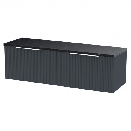 Fluted 1200mm Wall Hung 2 Drawer Vanity With Black Sparkle Laminate Worktop - Soft Black