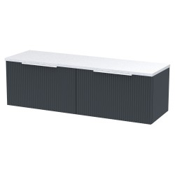 Fluted 1200mm Wall Hung 2 Drawer Vanity With White Sparkle Laminate Worktop - Soft Black