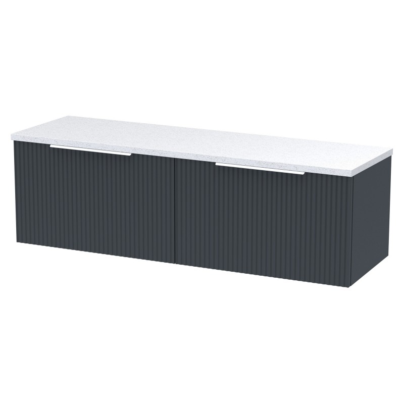 Fluted 1200mm Wall Hung 2 Drawer Vanity With White Sparkle Laminate Worktop - Soft Black Fluted 1200mm Wall Hung 2 Drawer Vanity With White Sparkle Laminate Worktop - Soft Black