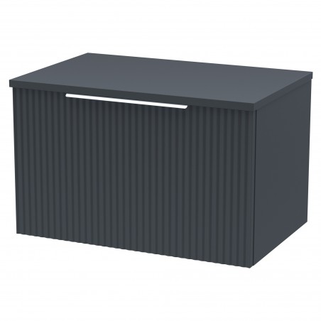 Fluted 600mm Wall Hung Single Drawer Vanity & Worktop - Soft Black