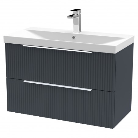 Fluted 800mm Wall Hung 2 Drawer Vanity & Thin-Edge Ceramic Basin - Soft Black