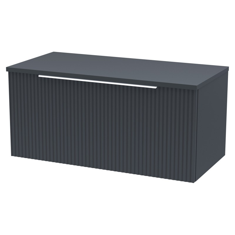 Fluted 800mm Wall Hung Single Drawer Vanity & Worktop - Soft Black Fluted 800mm Wall Hung Single Drawer Vanity & Worktop - Soft Black