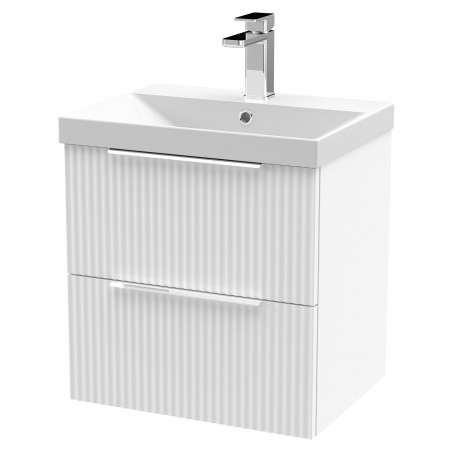 Fluted 500mm Wall Hung 2 Drawer Vanity & Thin-Edge Ceramic Basin - Satin White