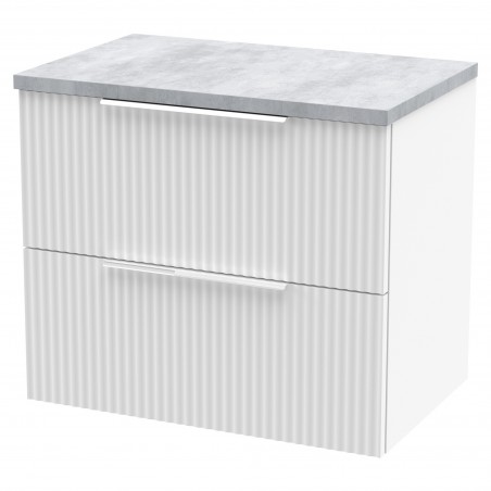 Fluted 600mm Wall Hung 2 Drawer Vanity & Bellato Grey Laminate Worktop - Satin White