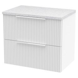 Fluted 600mm Wall Hung 2 Drawer Vanity & White Sparkle Laminate Worktop - Satin White