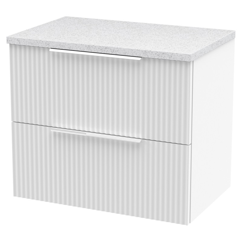 Fluted 600mm Wall Hung 2 Drawer Vanity & White Sparkle Laminate Worktop - Satin White Fluted 600mm Wall Hung 2 Drawer Vanity & White Sparkle Laminate Worktop - Satin White
