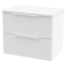 Fluted 600mm Wall Hung 2 Drawer Vanity & Worktop - Satin White