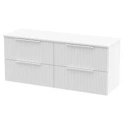 Fluted 1200mm Wall Hung 4 Drawer Vanity & Worktop - Satin White
