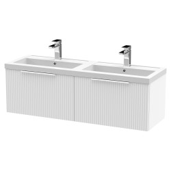 Fluted 1200mm Wall Hung 2 Drawer Vanity & Double Polymarble Basin - Satin White