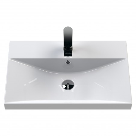 Fluted 600mm Wall Hung Single Drawer Vanity & Thin-Edge Ceramic Basin - Satin White
