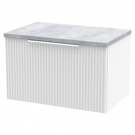 Fluted 600mm Wall Hung Single Drawer Vanity & Bellato Grey Laminate Worktop - Satin White