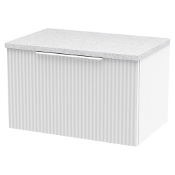 Fluted 600mm Wall Hung Single Drawer Vanity & White Sparkle Laminate Worktop - Satin White