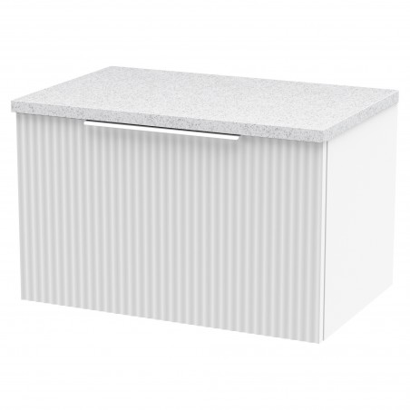 Fluted 600mm Wall Hung Single Drawer Vanity & White Sparkle Laminate Worktop - Satin White