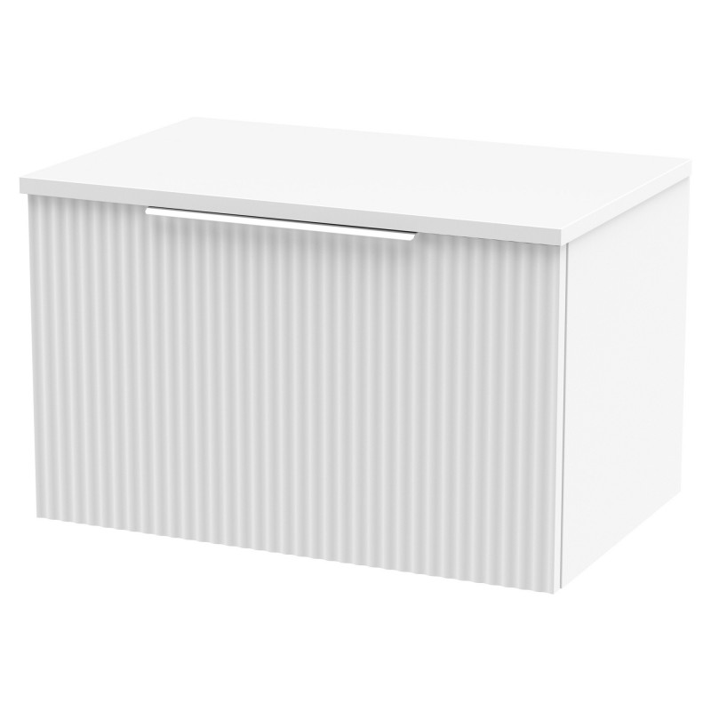Fluted 600mm Wall Hung Single Drawer Vanity & Worktop - Satin White Fluted 600mm Wall Hung Single Drawer Vanity & Worktop - Satin White