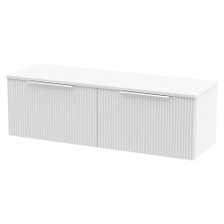 Fluted 1200mm Wall Hung 2 Drawer Vanity & Worktop - Satin White