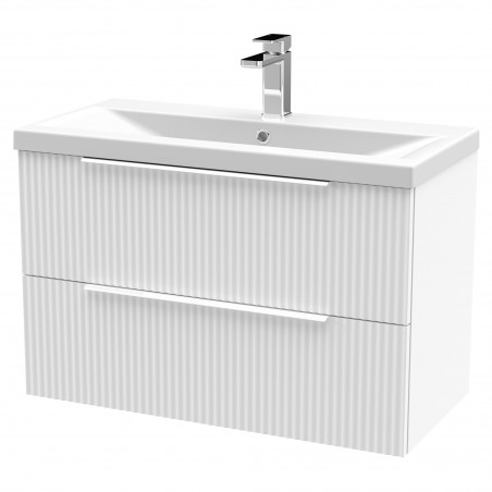 Fluted 800mm Wall Hung 2 Drawer Vanity & Mid-Edge Ceramic Basin - Satin White