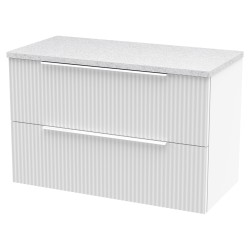 Fluted 800mm Wall Hung 2 Drawer Vanity & White Sparkle Laminate Worktop - Satin White