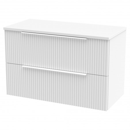 Fluted 800mm Wall Hung 2 Drawer Vanity & Worktop - Satin White