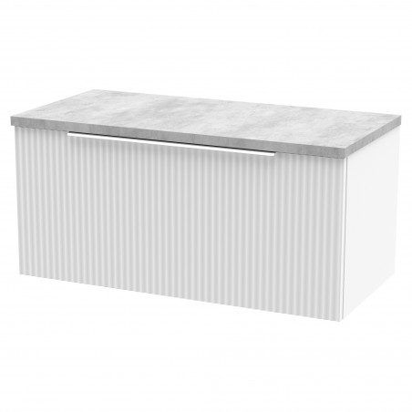 Fluted 800mm Wall Hung Single Drawer Vanity & Bellato Grey Laminate Worktop - Satin White