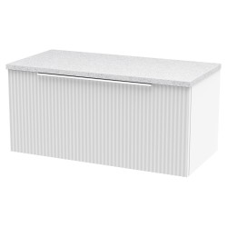 Fluted 800mm Wall Hung Single Drawer Vanity & White Sparkle Laminate Worktop - Satin White