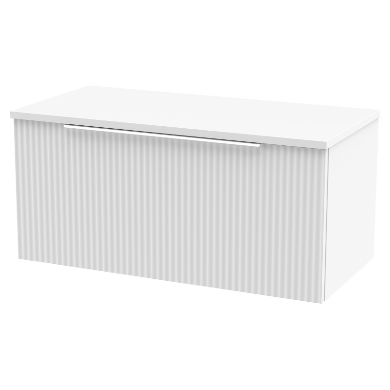 Fluted 800mm Wall Hung Single Drawer Vanity & Worktop - Satin White Fluted 800mm Wall Hung Single Drawer Vanity & Worktop - Satin White