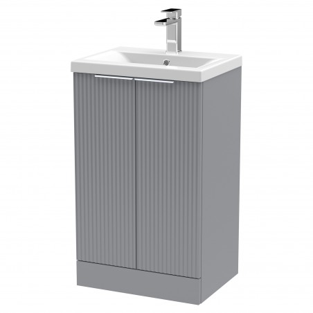 Fluted 500mm Freestanding 2 Door Vanity & Mid-Edge Ceramic Basin - Satin Grey