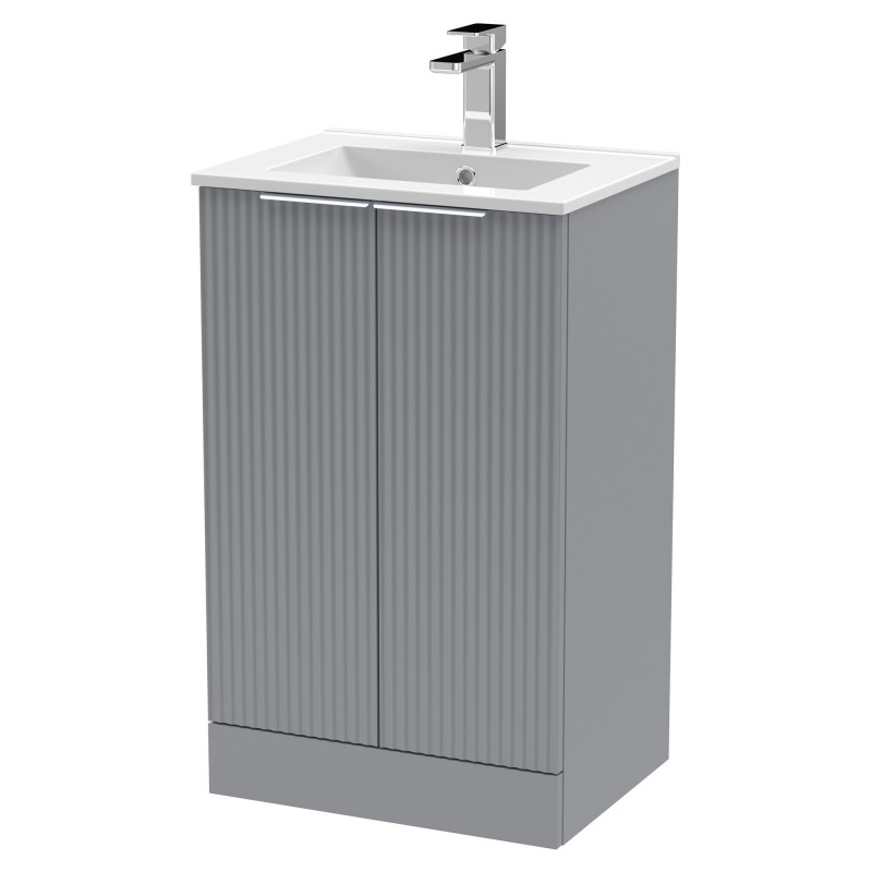 Fluted 500mm Freestanding 2 Door Vanity & Minimalist Ceramic Basin - Satin Grey Fluted 500mm Freestanding 2 Door Vanity & Minimalist Ceramic Basin - Satin Grey
