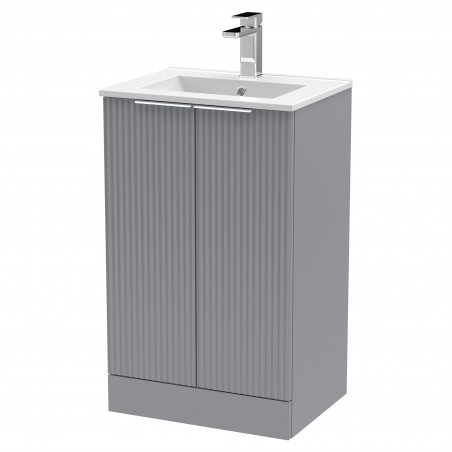 Fluted 500mm Freestanding 2 Door Vanity & Minimalist Ceramic Basin - Satin Grey