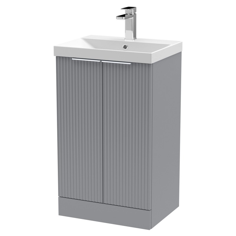 Fluted 500mm Freestanding 2 Door Vanity & Thin-Edge Ceramic Basin - Satin Grey Fluted 500mm Freestanding 2 Door Vanity & Thin-Edge Ceramic Basin - Satin Grey