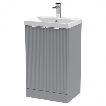 Fluted 500mm Freestanding 2 Door Vanity & Thin-Edge Ceramic Basin - Satin Grey