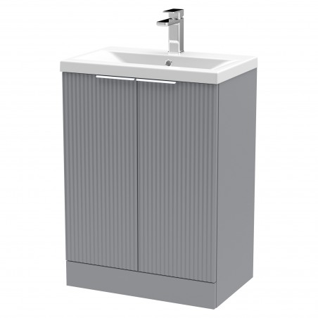 Fluted 600mm Freestanding 2 Door Vanity & Mid-Edge Ceramic Basin - Satin Grey