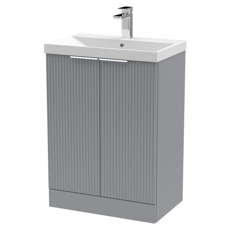 Fluted 600mm Freestanding 2 Door Vanity & Thin-Edge Ceramic Basin - Satin Grey